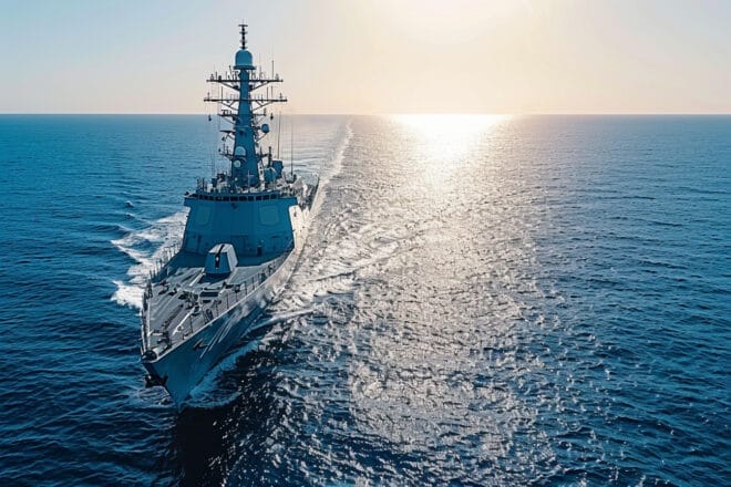 Illustration. Une frégate en mer.