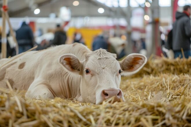 Illustration. Une vache paisible au Salon de l'Agriculture.