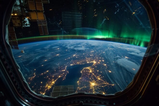 Illustration. Une aurore boréale vue depuis la Station spatiale internationale.