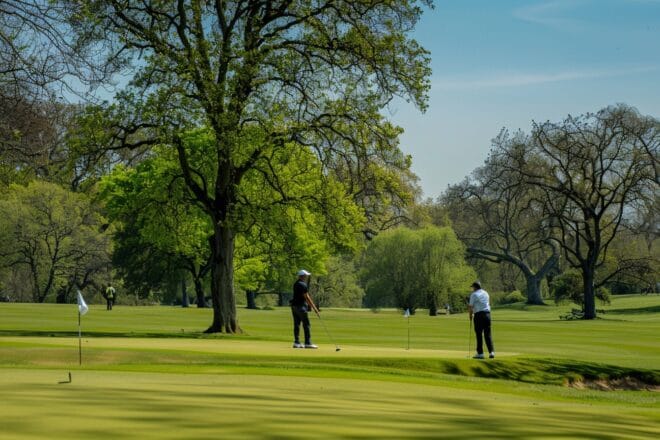 Illustration. La pratique du golf.