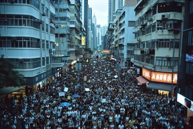 Illustration. Une manifestation pro-démocratie dans une rue de Hong Kong.