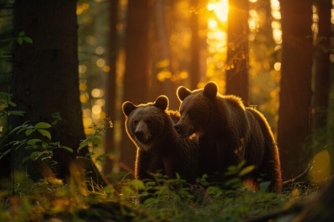 Illustration. Deux ours dans la forêt.