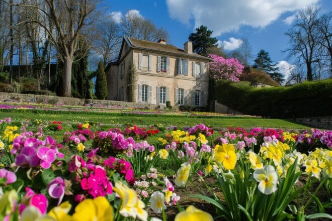 Illustration. Un massif de fleurs au printemps.