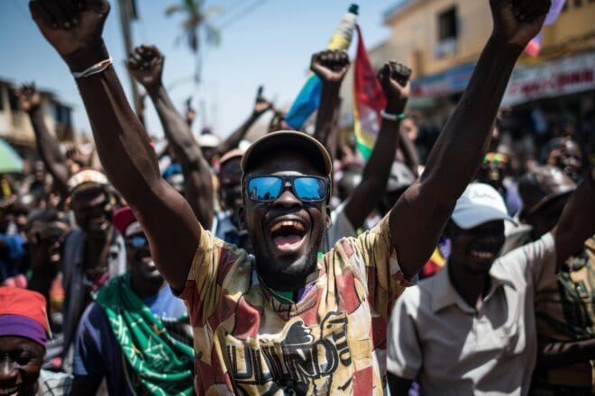 Illustration. Scène de liesse dans une rue de Dakar.