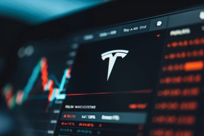 Illustration. Tesla et cours de la bourse.