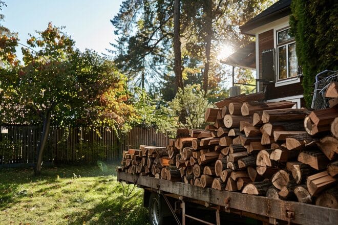 Illustration. La livraison de bois de chauffage.