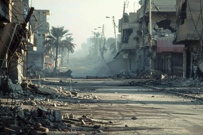 Illustration. Une rue en ruines de Rafah