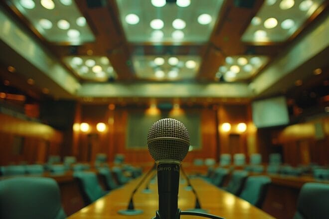 Illustration. Un micro, des débats.