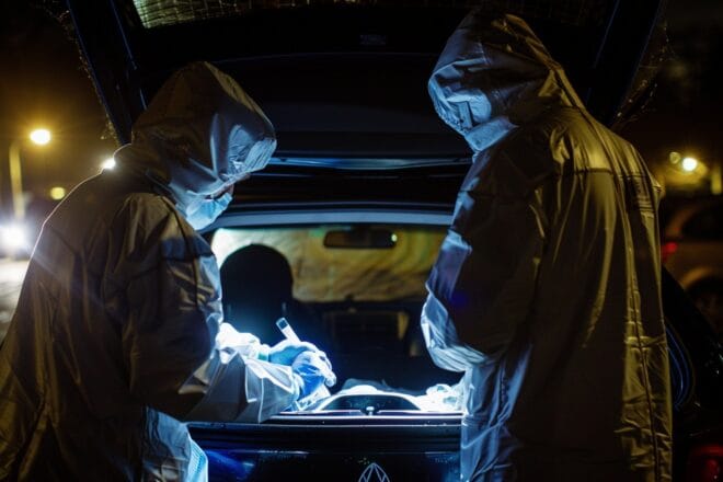 Illustration. Les investigations de la police scientifique.