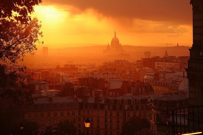 Illustration. Un ciel orangé au-dessus de Paris.