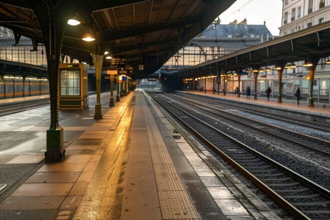 Illustration. Des quais de gare vides.