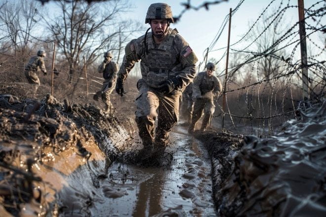 Illustration. Entrainement de soldats américains.