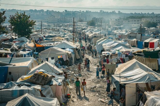 Illustration. Un camp de réfugiés.