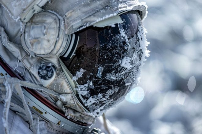 Illustration d'une fuite d'eau sur une combinaison spatiale.