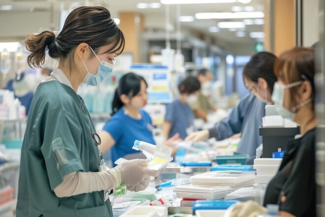 Illustration. Personnel hospitalier au Japon.