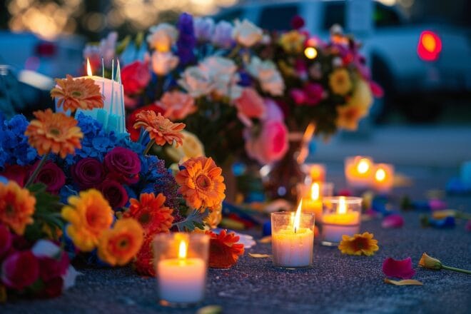 Illustration. Des fleurs déposées en hommage à la victime.