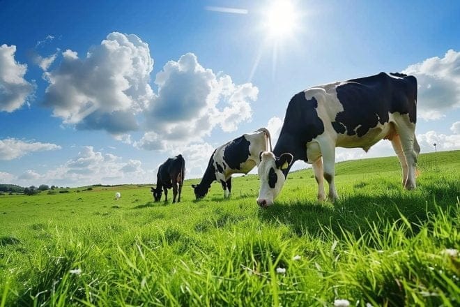 Illustration. Vaches en train de paître.
