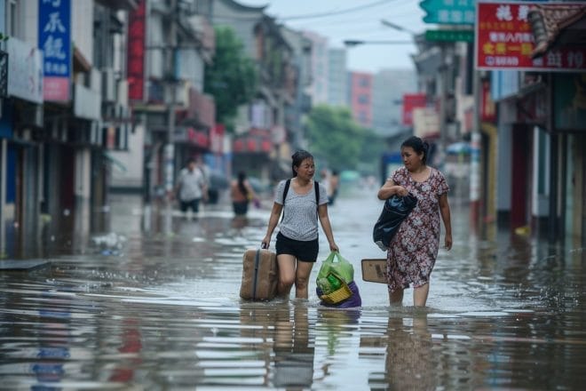Illustration. Des inondations en Chine.