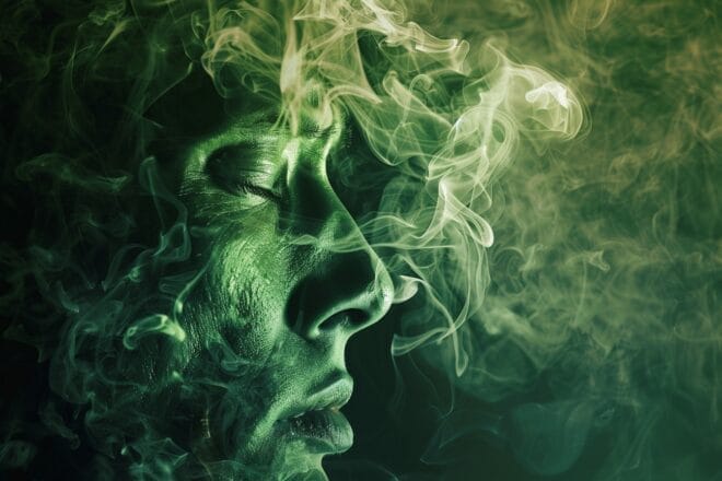 Illustration. La fumée de tabac ou de cannabis.