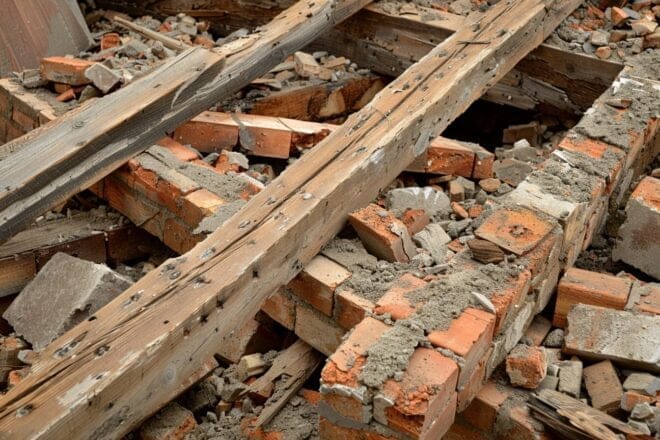 Illustration. Un immeuble effondré.