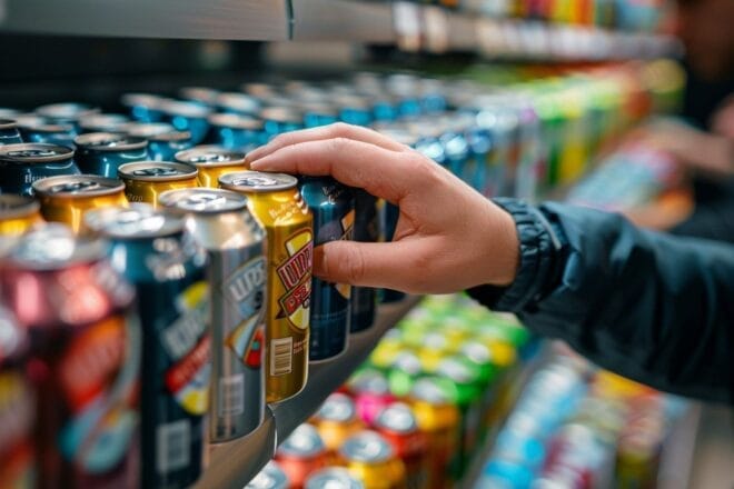 Image d'illustration. Des canettes soda dans une épicerie.