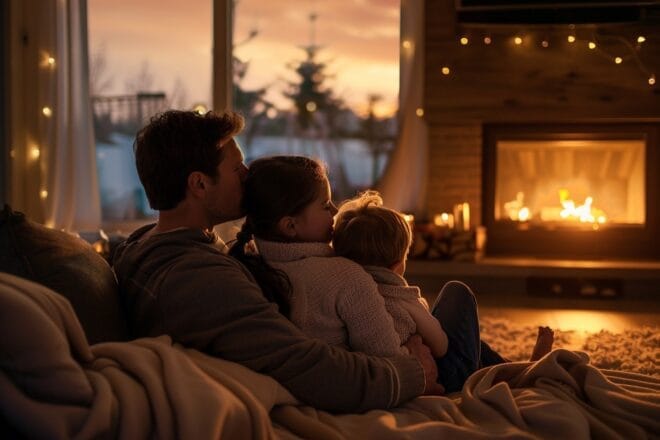 Image d'illustration. Famille cheminée bois