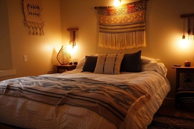 Image d'illustration. Chambre chaleureuse avec couverture lestée