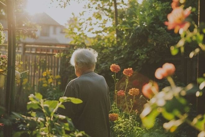 Image d'illustration. Personne âgée jardinant au soleil