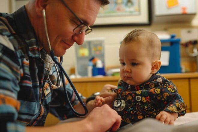 Image d'illustration. Un bébé examiné par un pédiatre.