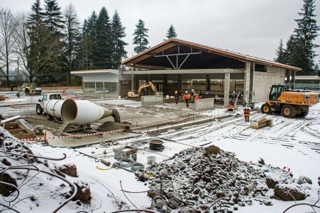 Image d'illustration. Coulée de fondation , chantier de construction.