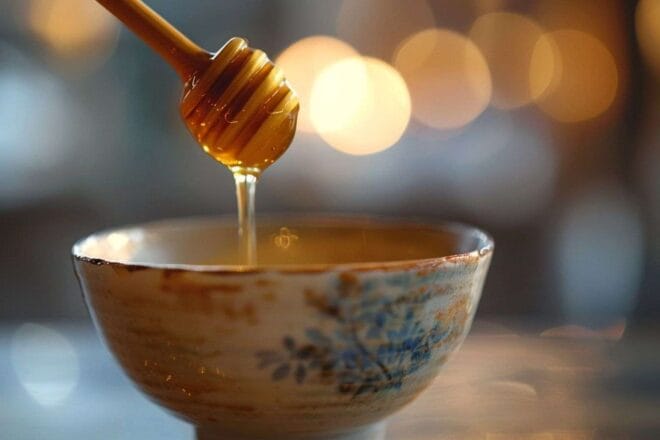 Image d'illustration. Gouttes de miel doré