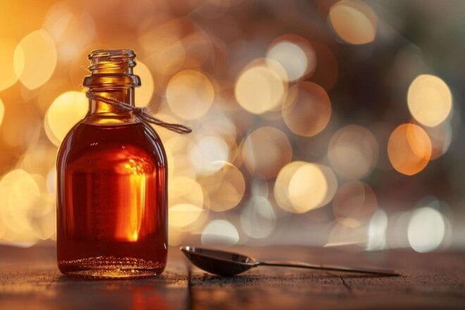 Image d'illustration. Gros plan d'un flacon de sirop contre la toux
