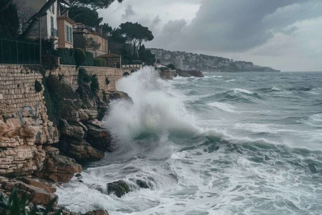 Vagues se brisant contre les falaises françaises