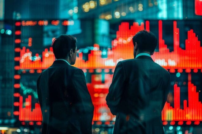 Image d'illustration. Deux analystes suivent les cours de la bourse.