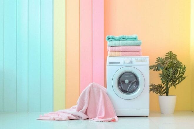 Image d'illustration. Porte de sèche linge entrouverte avec serviettes moelleuses