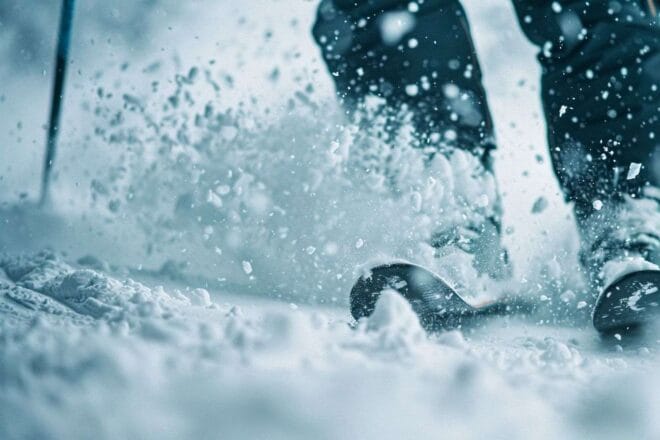 Skieurs en action dans la neige poudreuse