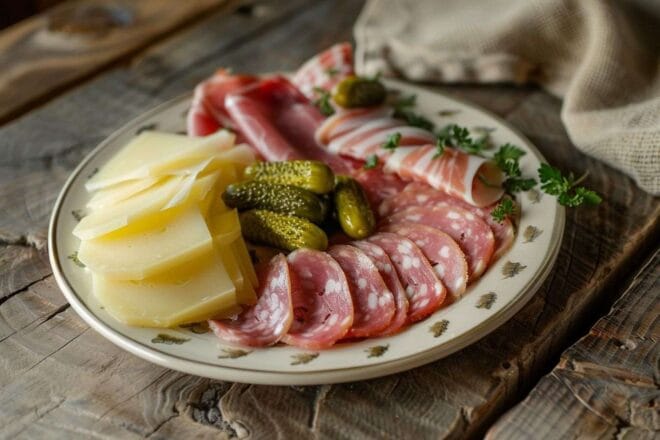 Image d'illustration. Une assiette de fromage à raclette avec charcuteries