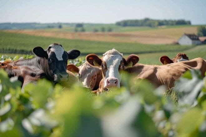 Image d'illustration. Groupe de vaches montbéliarde au repos