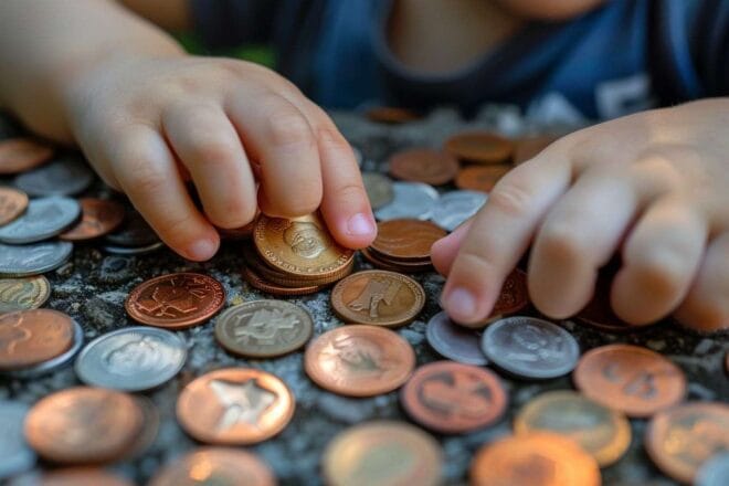 Main d enfant comptant des pièces