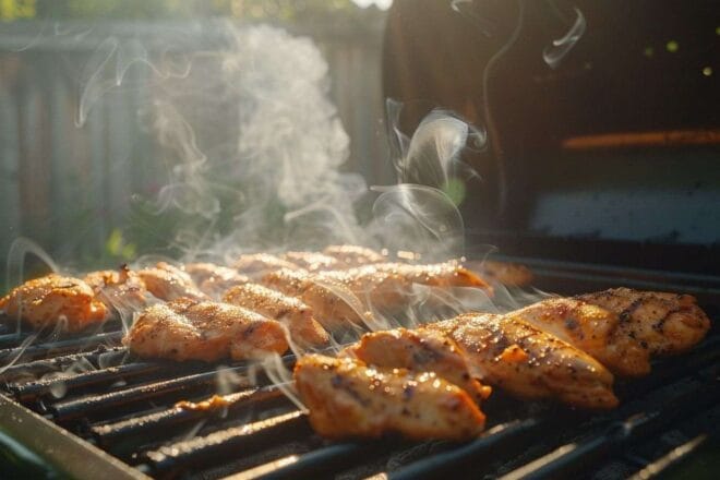 Image d'illustration. Aiguillettes de poulet au grill.
