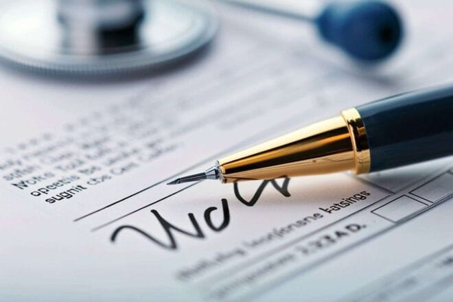Image d'illustration. Signature sur document médical