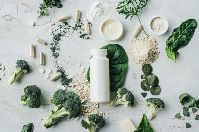 Image d'illustration. Aliments riches en calcium et compléments alimentaires.