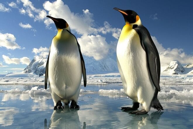 Image d'illustration. Deux manchots sur la glace.