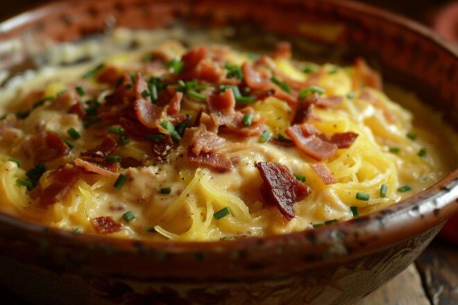 Image d'illustration. Bol de spaghetti courge et lardons