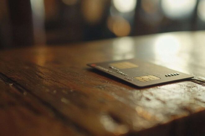 Image d'illustration. Carte de crédit sur table en bois