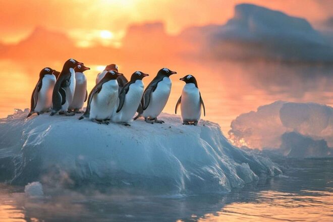 Image d'illustration. Une colonie de manchots sur la glace étincelante