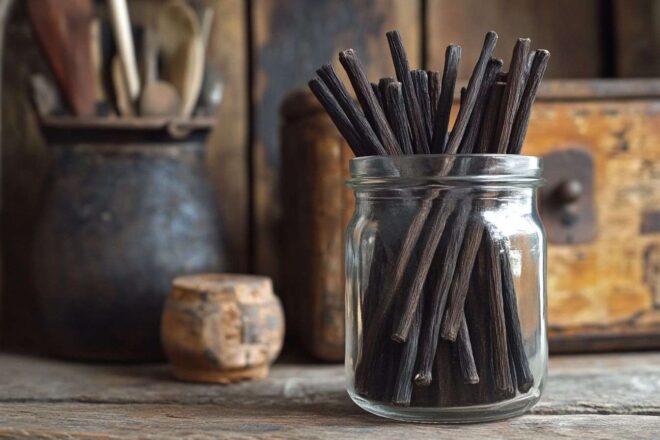 Image d'illustration. Bâtons de réglisse en pot en verre