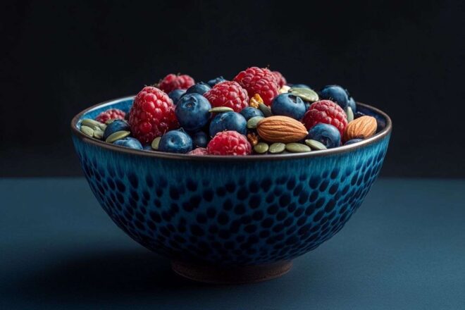 Bol élégant de baies mélangées, noix et graines