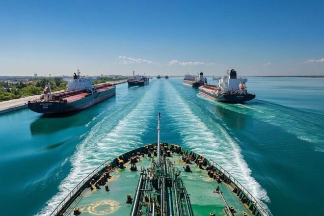 Image d'illustration. Gros plan des pétroliers dans le détroit