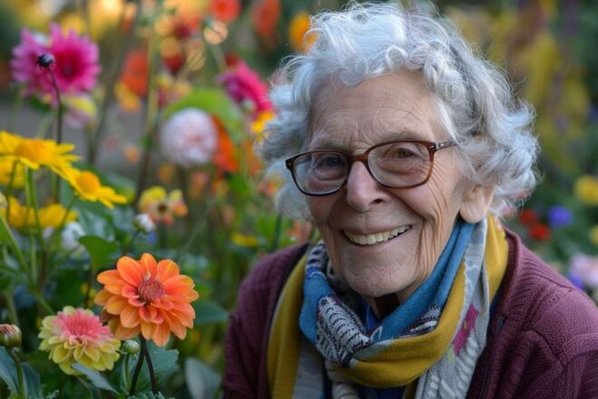 Image d'illustration. Gros plan d une personne âgée joyeuse souriant dans un jardin ensoleillé